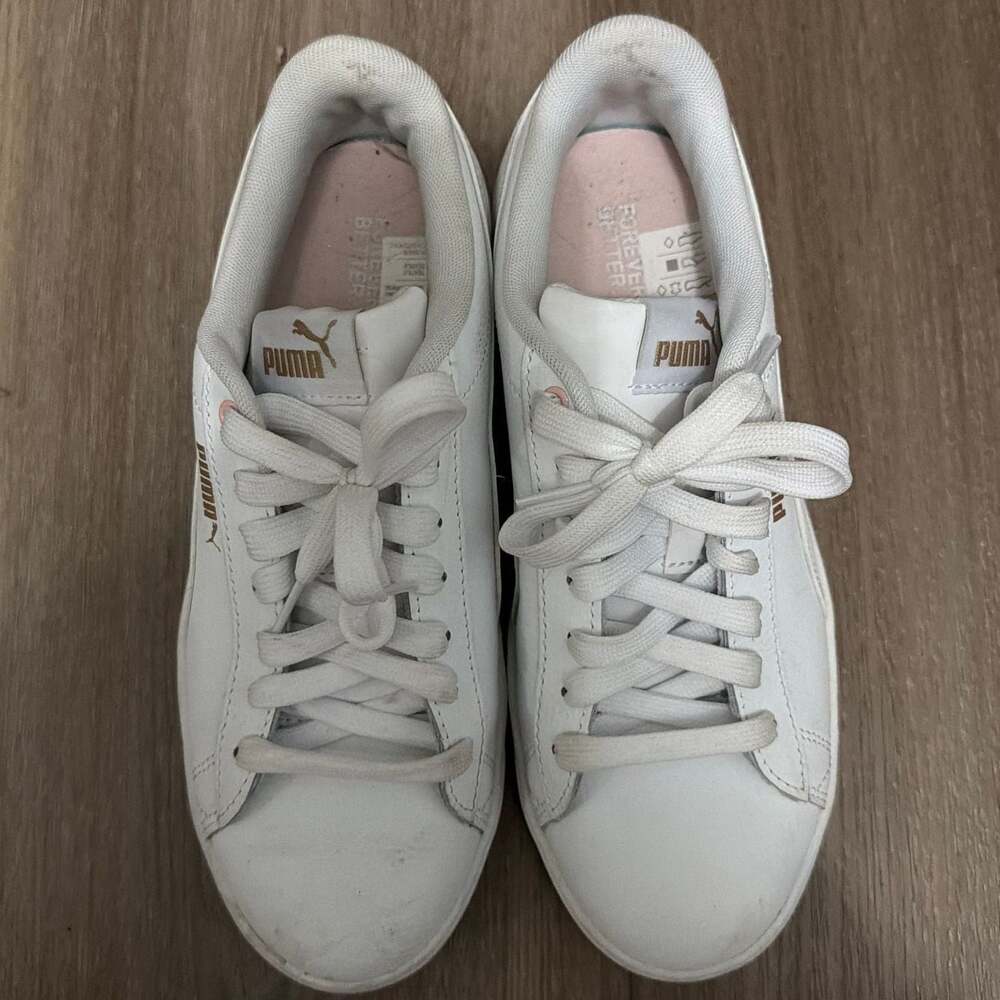 PUMA Women's Smash 3.0 L White Frosty Pink Leather Sneakers 7.5